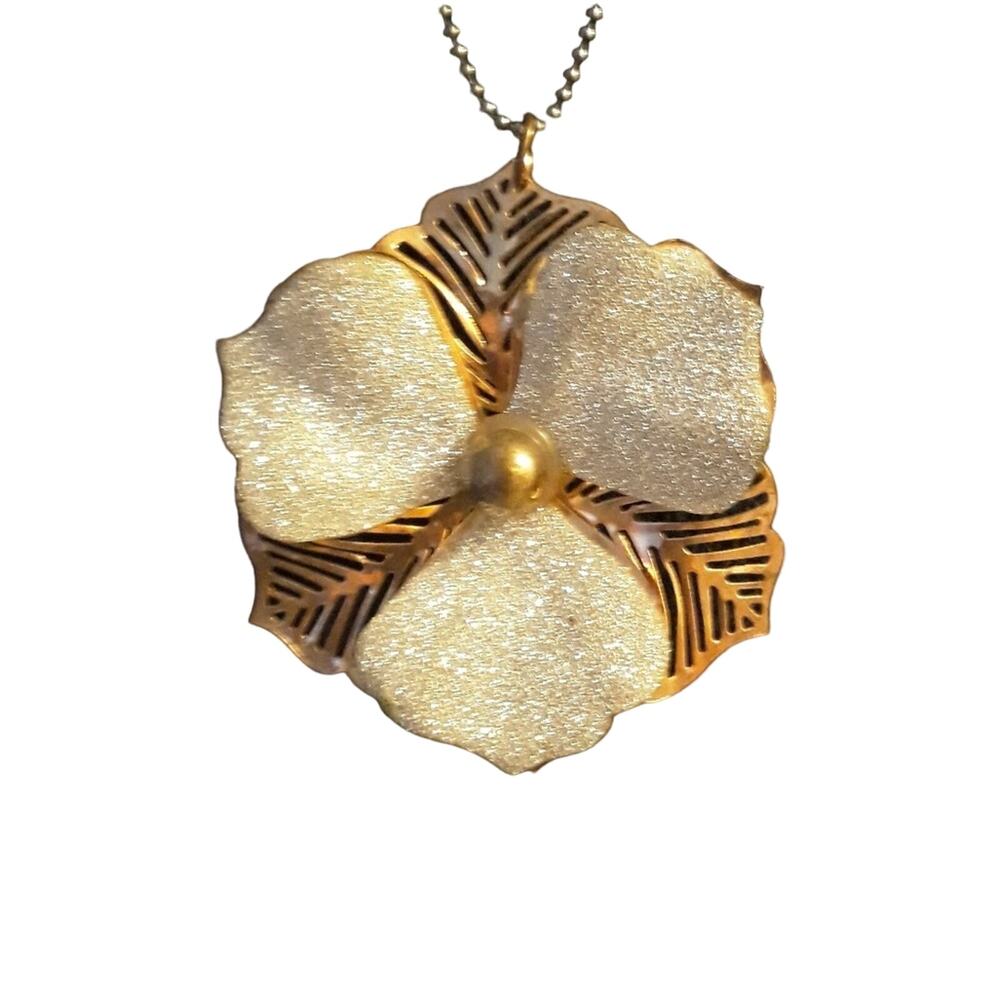 Vintage Necklace Glitter Flower on Microbead Chain